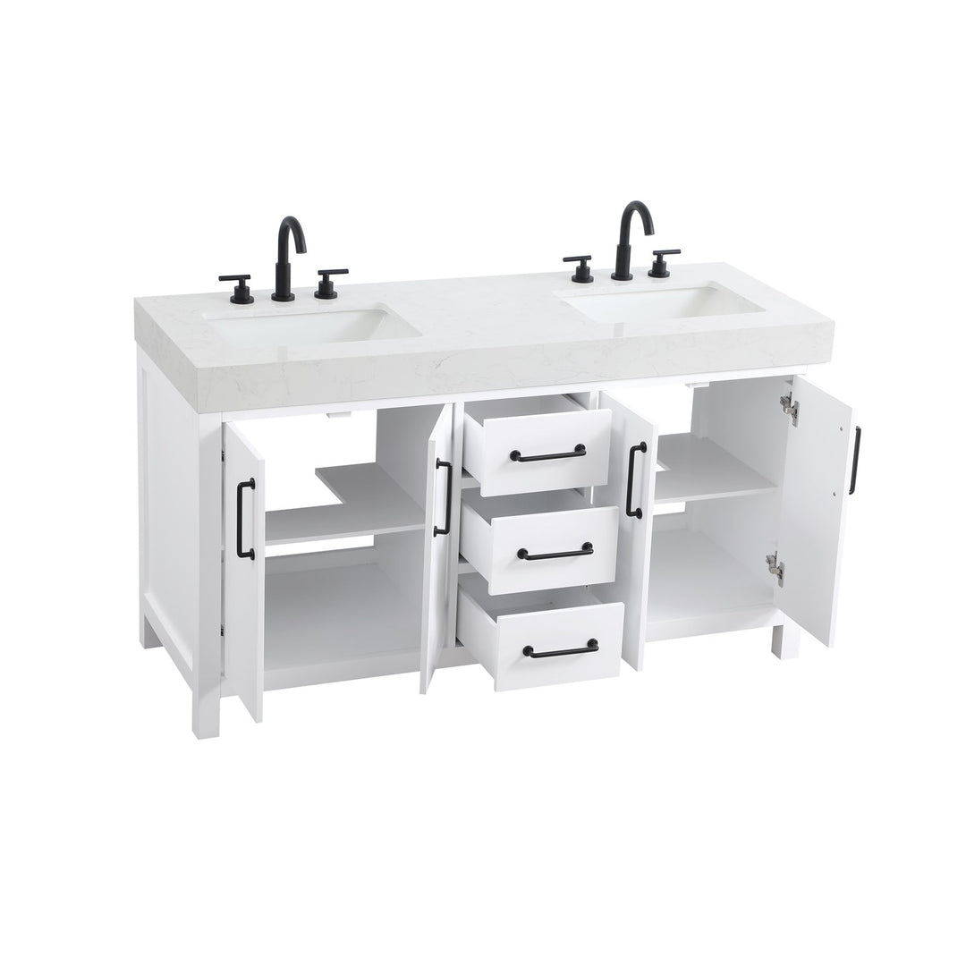 60 Inch Double Bathroom Vanity In White - View 4 - Joshua Marshal