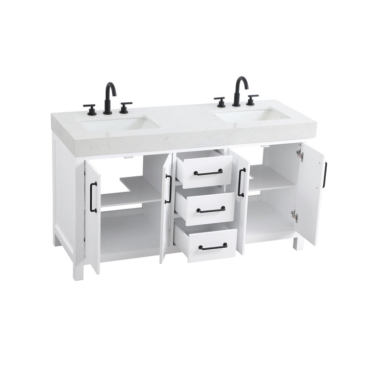 60 Inch Double Bathroom Vanity In White - View 4 - Joshua Marshal