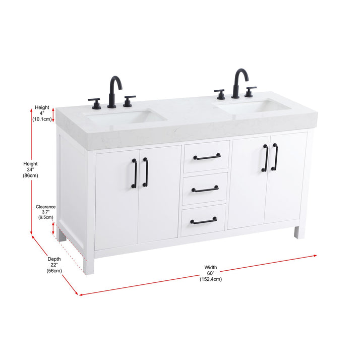 60 Inch Double Bathroom Vanity In White - View 5 - Joshua Marshal