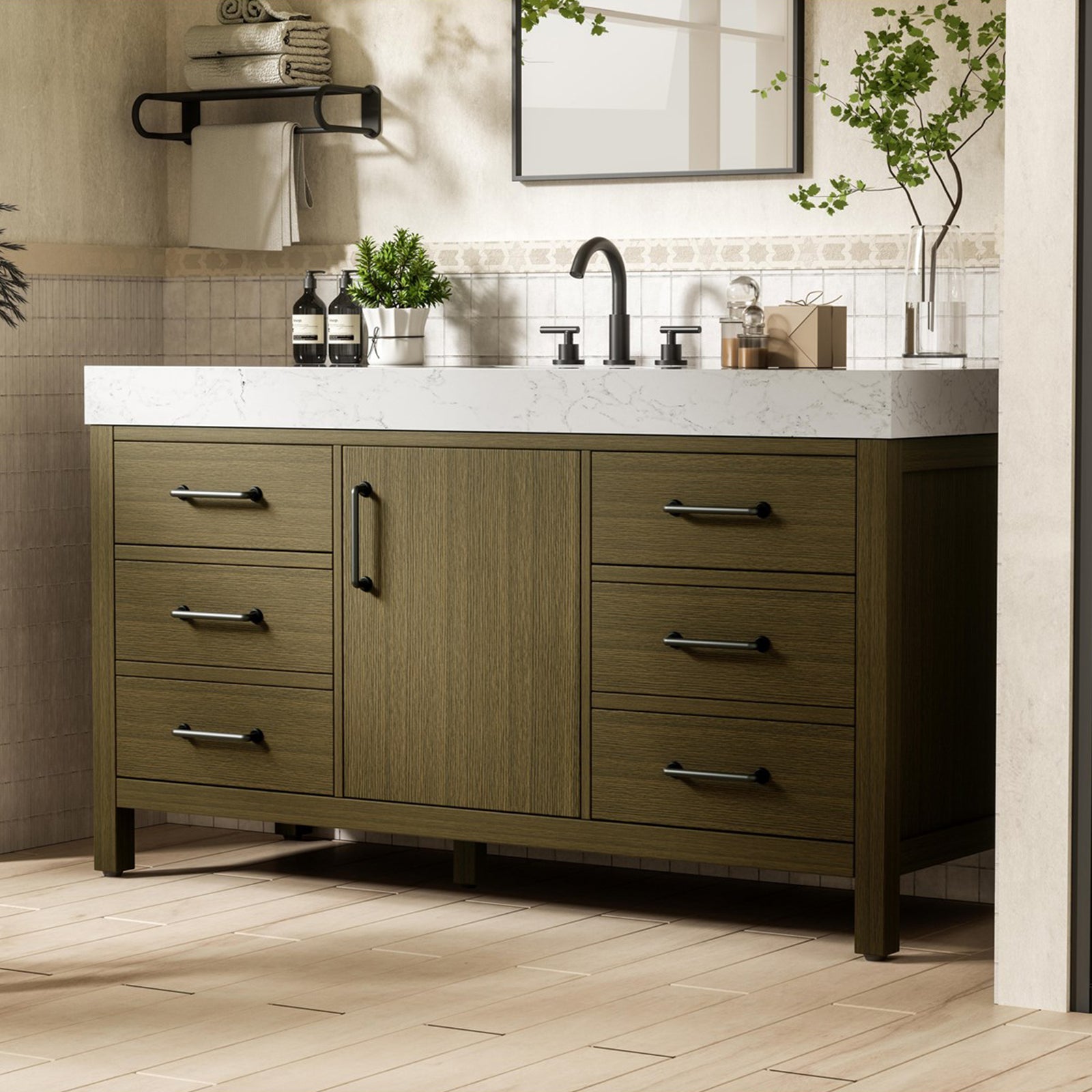 60 Inch Single Bathroom Vanity In Chestnut Brown Chestnut Brown Finish - KITCHEN & BATH by Joshua Marshal
