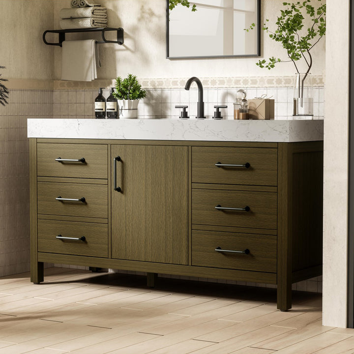 60 Inch Single Bathroom Vanity In Chestnut Brown Chestnut Brown Finish - KITCHEN & BATH by Joshua Marshal