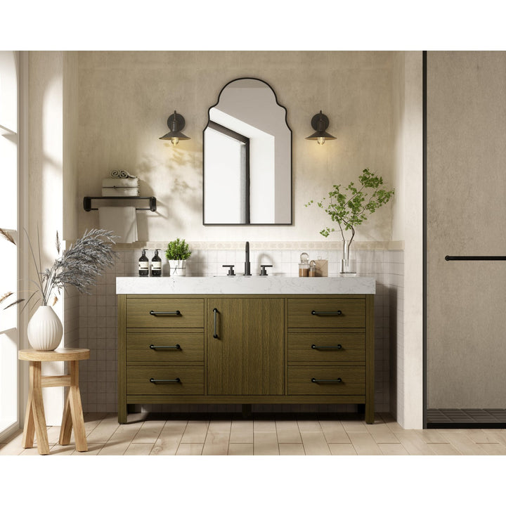 60 Inch Single Bathroom Vanity In Chestnut Brown - View 2 - Joshua Marshal
