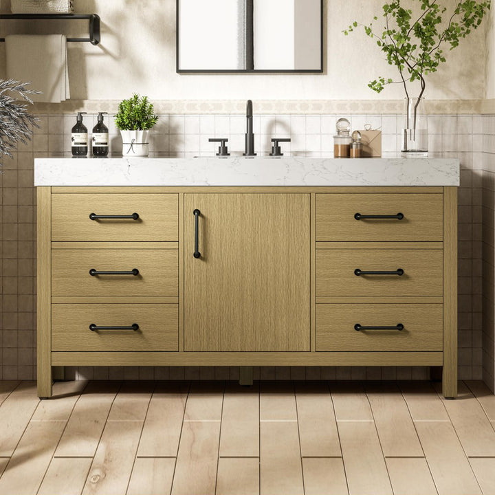 60 Inch Single Bathroom Vanity In Honey Brown Honey Brown Finish - KITCHEN & BATH by Joshua Marshal