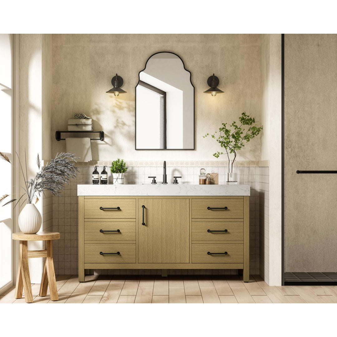 60 Inch Single Bathroom Vanity In Honey Brown - View 2 - Joshua Marshal