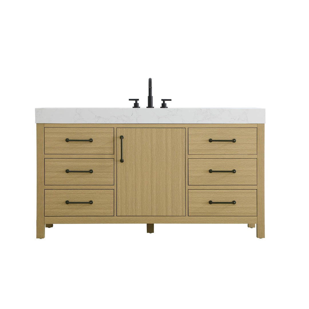 60 Inch Single Bathroom Vanity In Honey Brown - View 3 - Joshua Marshal