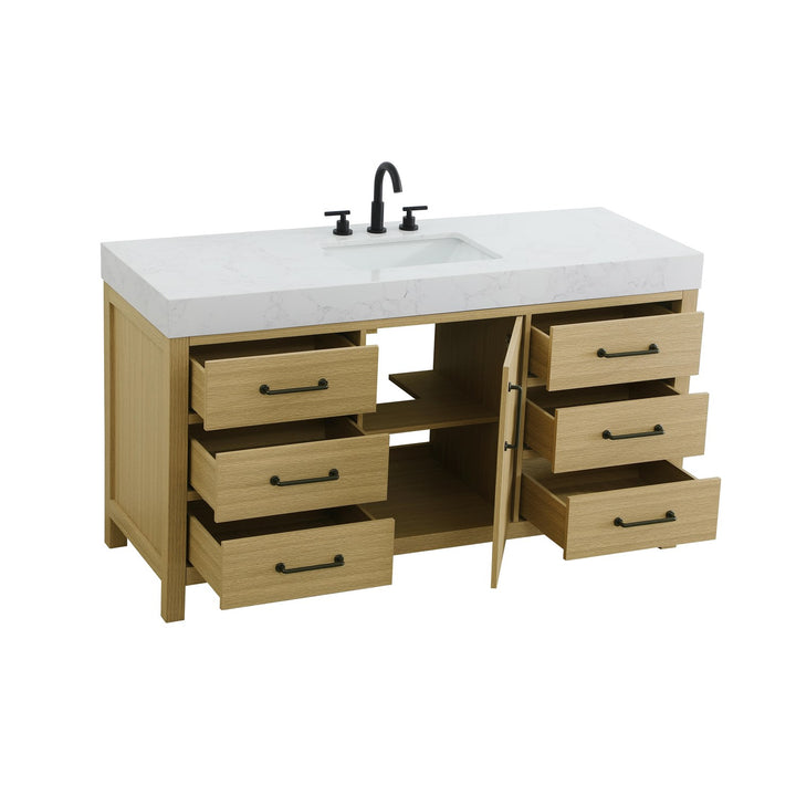 60 Inch Single Bathroom Vanity In Honey Brown - View 4 - Joshua Marshal