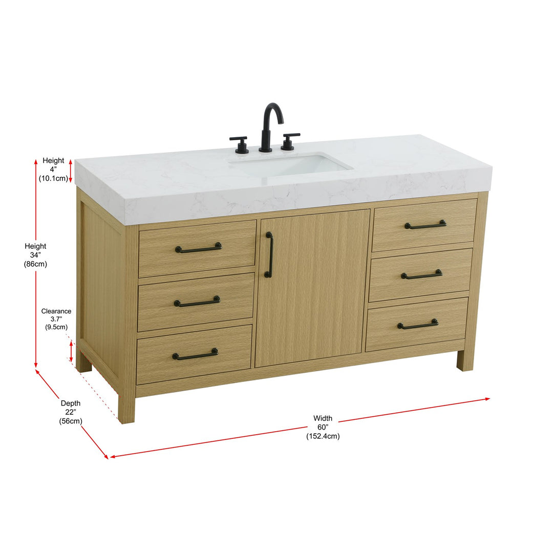 60 Inch Single Bathroom Vanity In Honey Brown - View 5 - Joshua Marshal