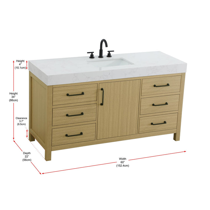 60 Inch Single Bathroom Vanity In Honey Brown - View 5 - Joshua Marshal