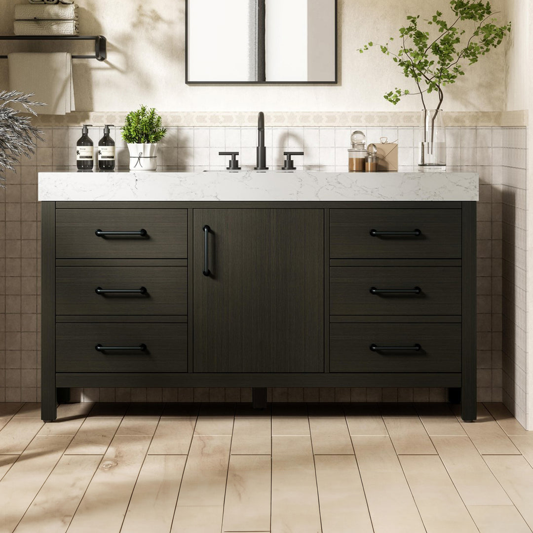 60 Inch Single Bathroom Vanity In Mocha Brown Mocha Brown Finish - KITCHEN & BATH by Joshua Marshal