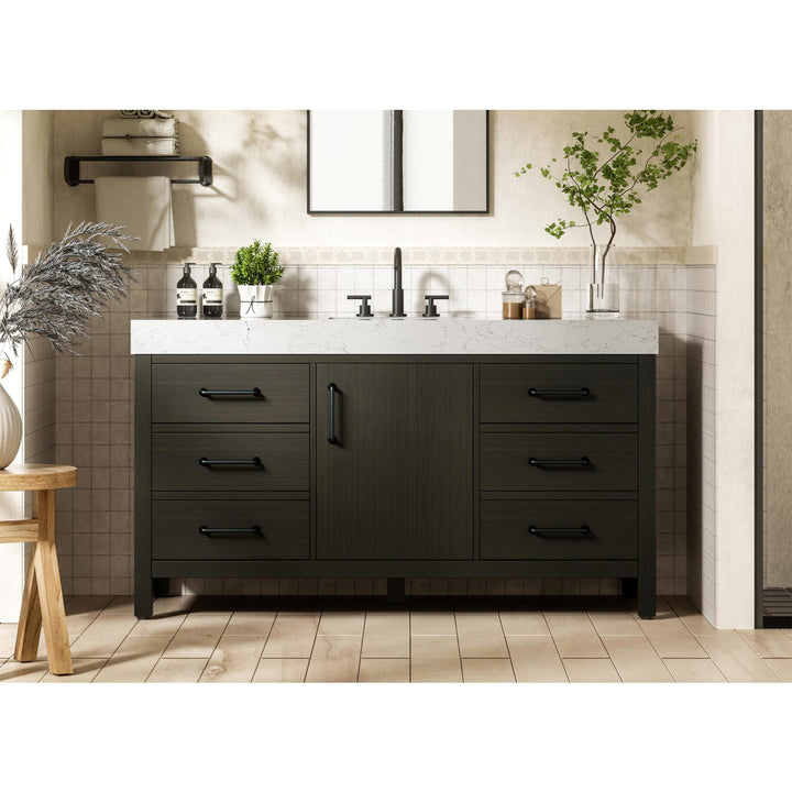 60 Inch Single Bathroom Vanity In Mocha Brown