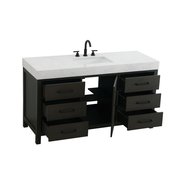 60 Inch Single Bathroom Vanity In Mocha Brown - View 4 - Joshua Marshal