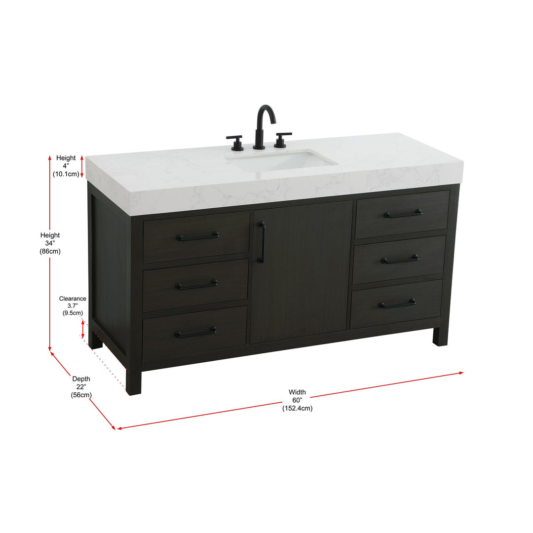 60 Inch Single Bathroom Vanity In Mocha Brown - View 6 - Joshua Marshal