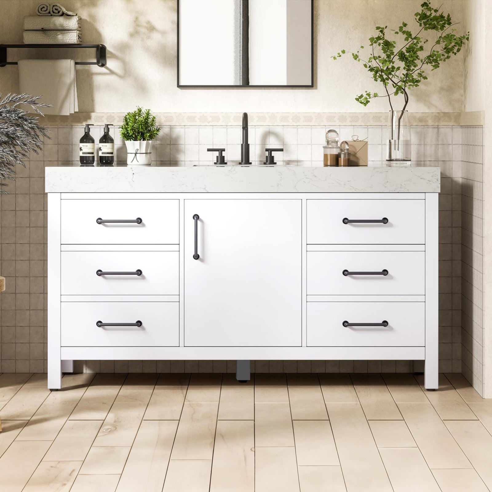 60 Inch Single Bathroom Vanity In White White Finish - KITCHEN & BATH by Joshua Marshal