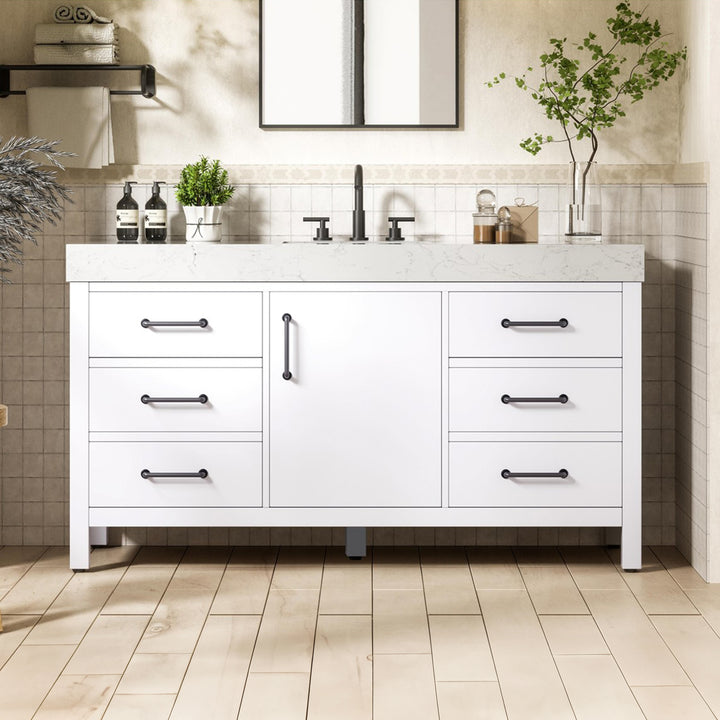 60 Inch Single Bathroom Vanity In White White Finish - KITCHEN & BATH by Joshua Marshal
