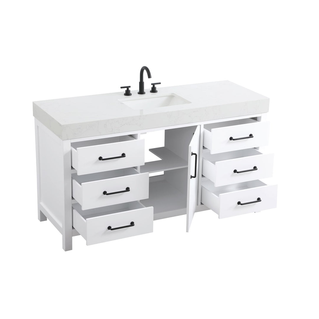 60 Inch Single Bathroom Vanity In White - View 4 - Joshua Marshal