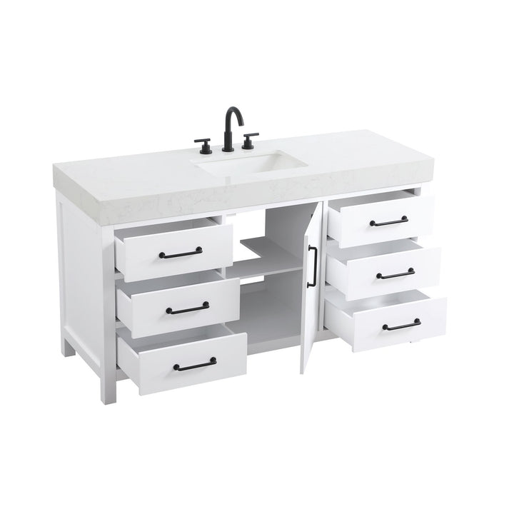 60 Inch Single Bathroom Vanity In White - View 4 - Joshua Marshal