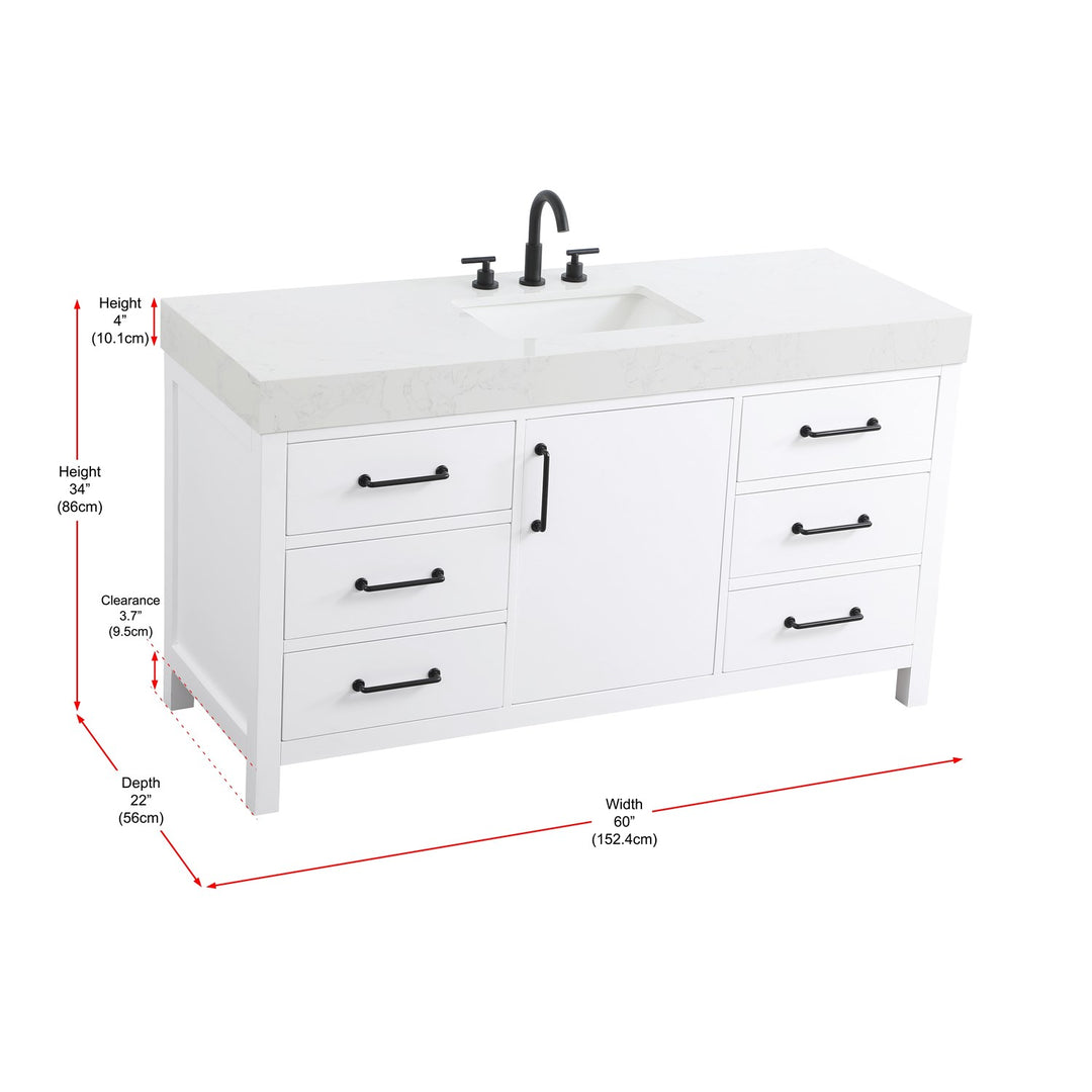 60 Inch Single Bathroom Vanity In White - View 6 - Joshua Marshal