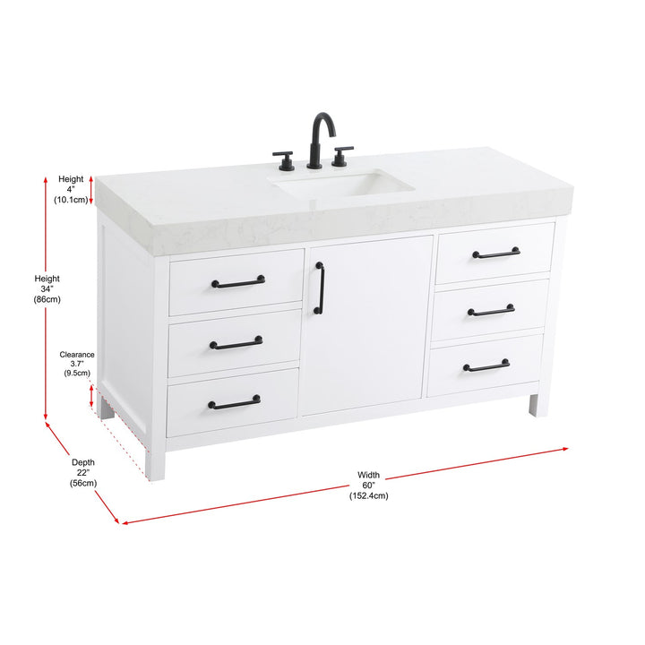 60 Inch Single Bathroom Vanity In White - View 6 - Joshua Marshal