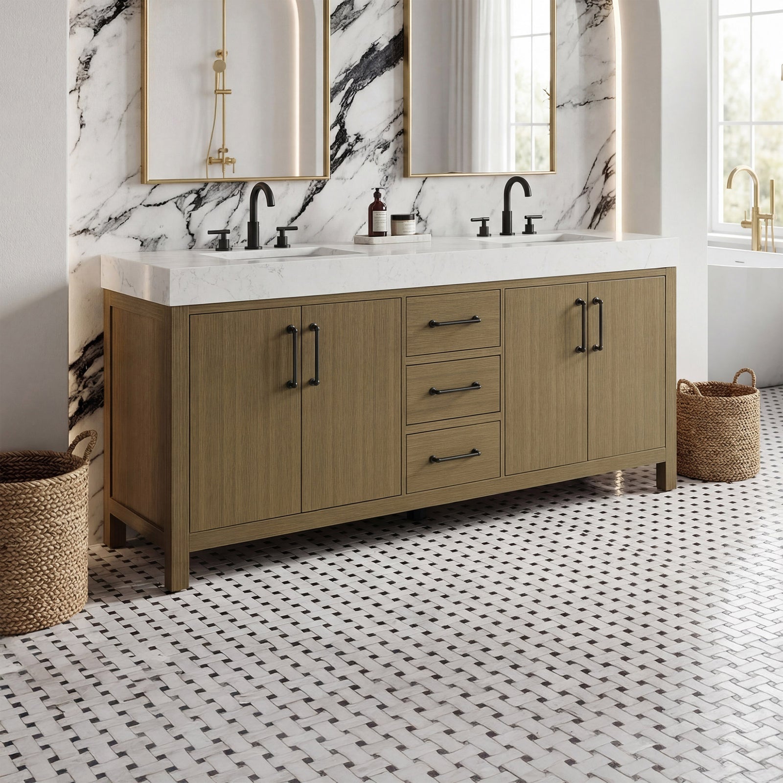 72 Inch Double Bathroom Vanity In Chestnut Brown Chestnut Brown Finish - KITCHEN & BATH by Joshua Marshal