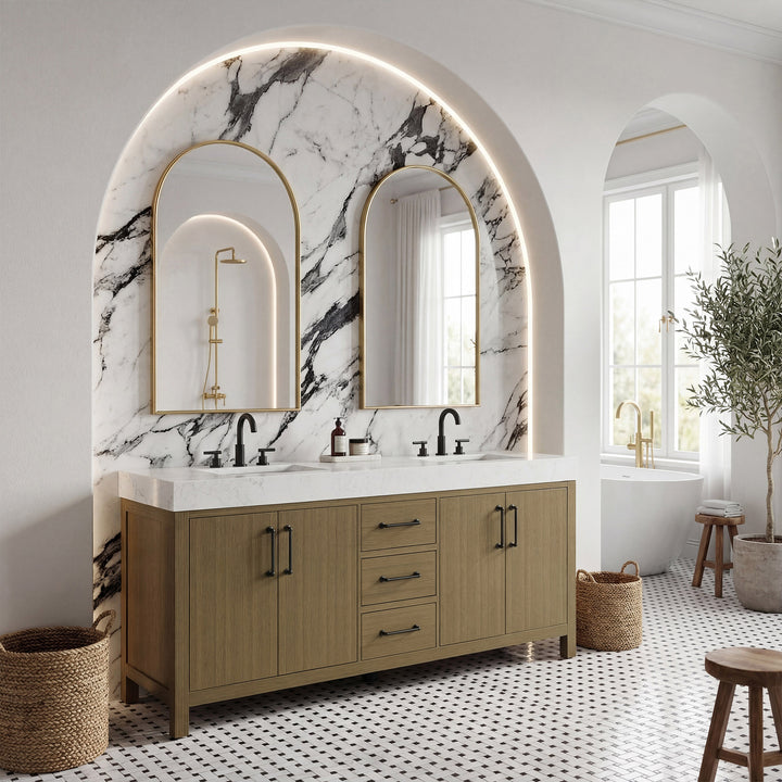 72 Inch Double Bathroom Vanity In Chestnut Brown - View 2 - Joshua Marshal