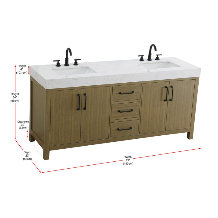 72 Inch Double Bathroom Vanity In Chestnut Brown - View 5 - Joshua Marshal