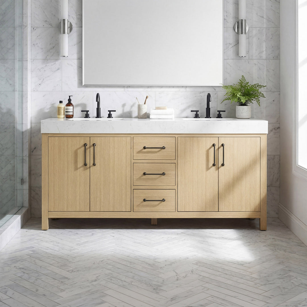 72 Inch Double Bathroom Vanity In Honey Brown Honey Brown Finish - KITCHEN & BATH by Joshua Marshal