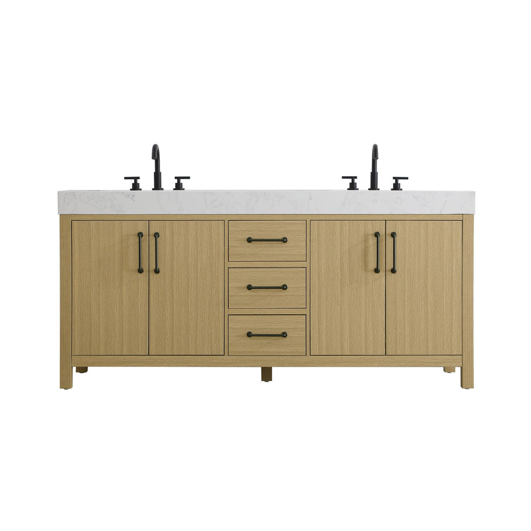 72 Inch Double Bathroom Vanity In Honey Brown - View 3 - Joshua Marshal