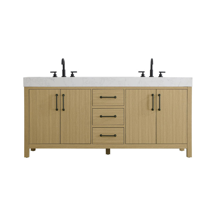 72 Inch Double Bathroom Vanity In Honey Brown - View 3 - Joshua Marshal