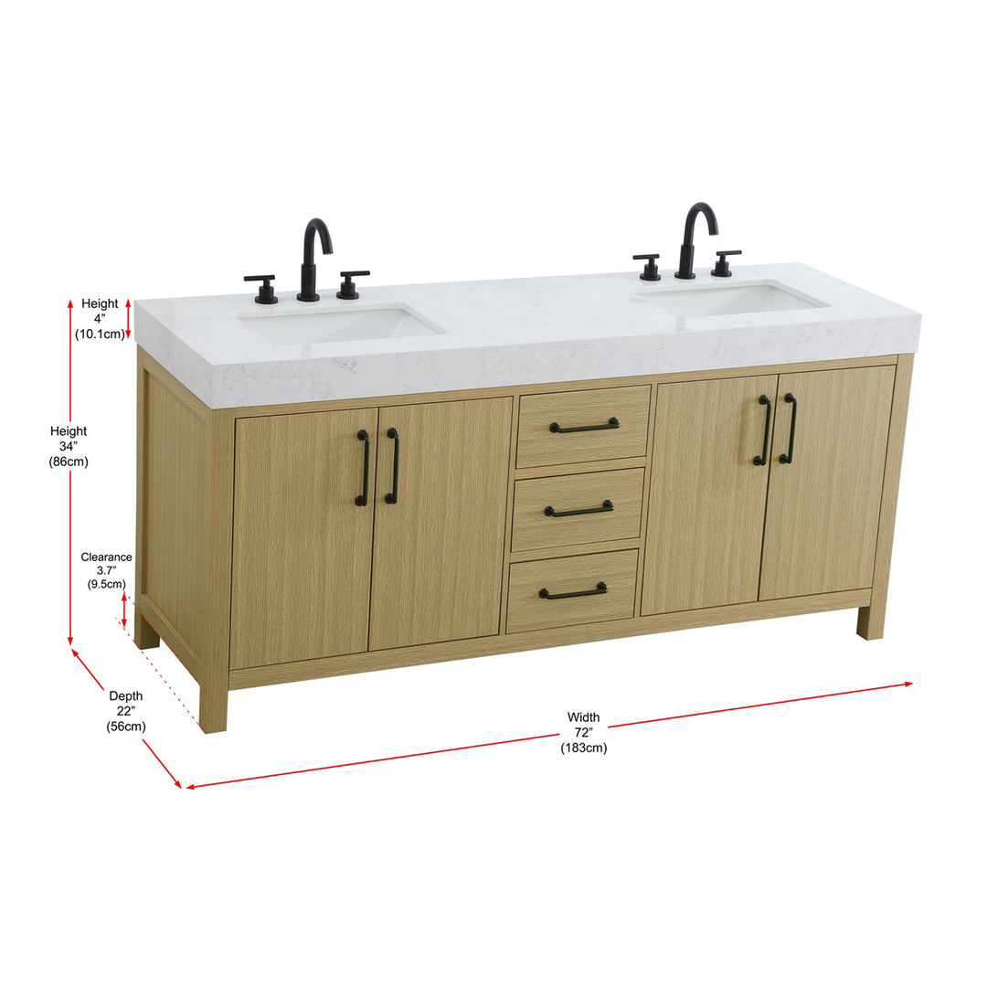 72 Inch Double Bathroom Vanity In Honey Brown - View 4 - Joshua Marshal