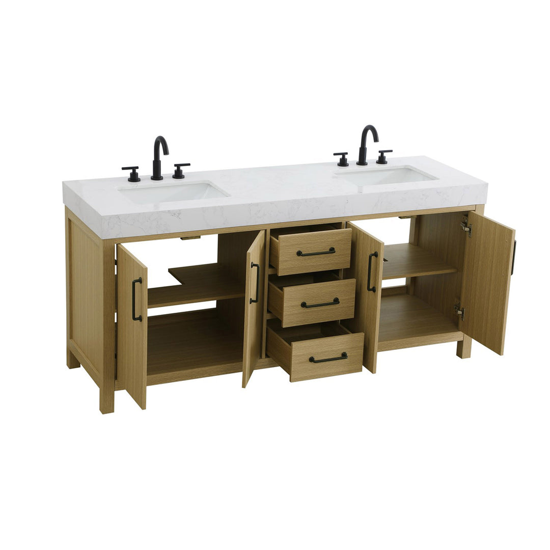 72 Inch Double Bathroom Vanity In Honey Brown - View 5 - Joshua Marshal