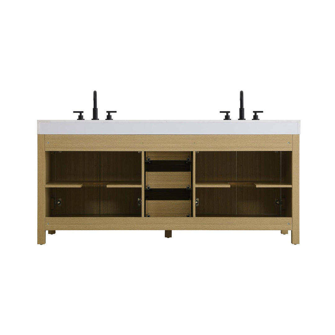 72 Inch Double Bathroom Vanity In Honey Brown - View 6 - Joshua Marshal