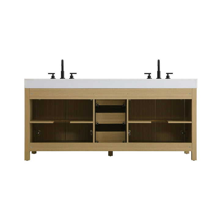 72 Inch Double Bathroom Vanity In Honey Brown - View 6 - Joshua Marshal