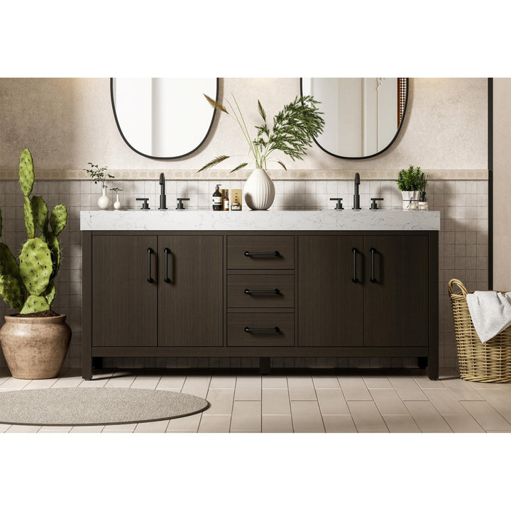 72 Inch Double Bathroom Vanity In Mocha Brown