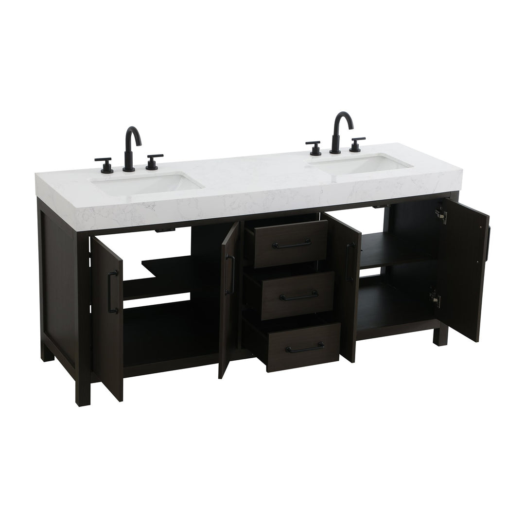 72 Inch Double Bathroom Vanity In Mocha Brown - View 4 - Joshua Marshal