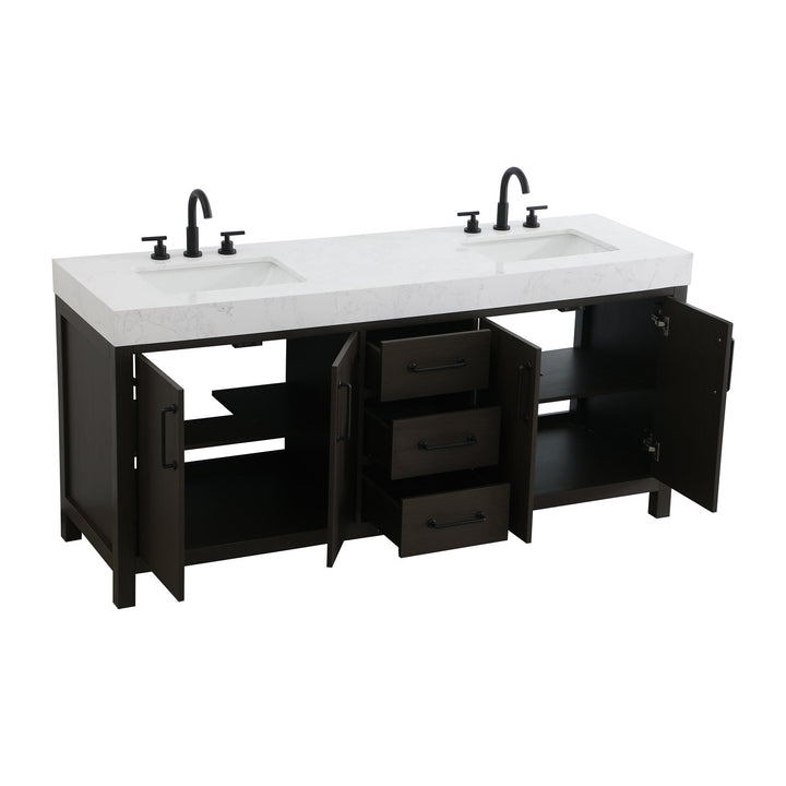 72 Inch Double Bathroom Vanity In Mocha Brown - View 4 - Joshua Marshal