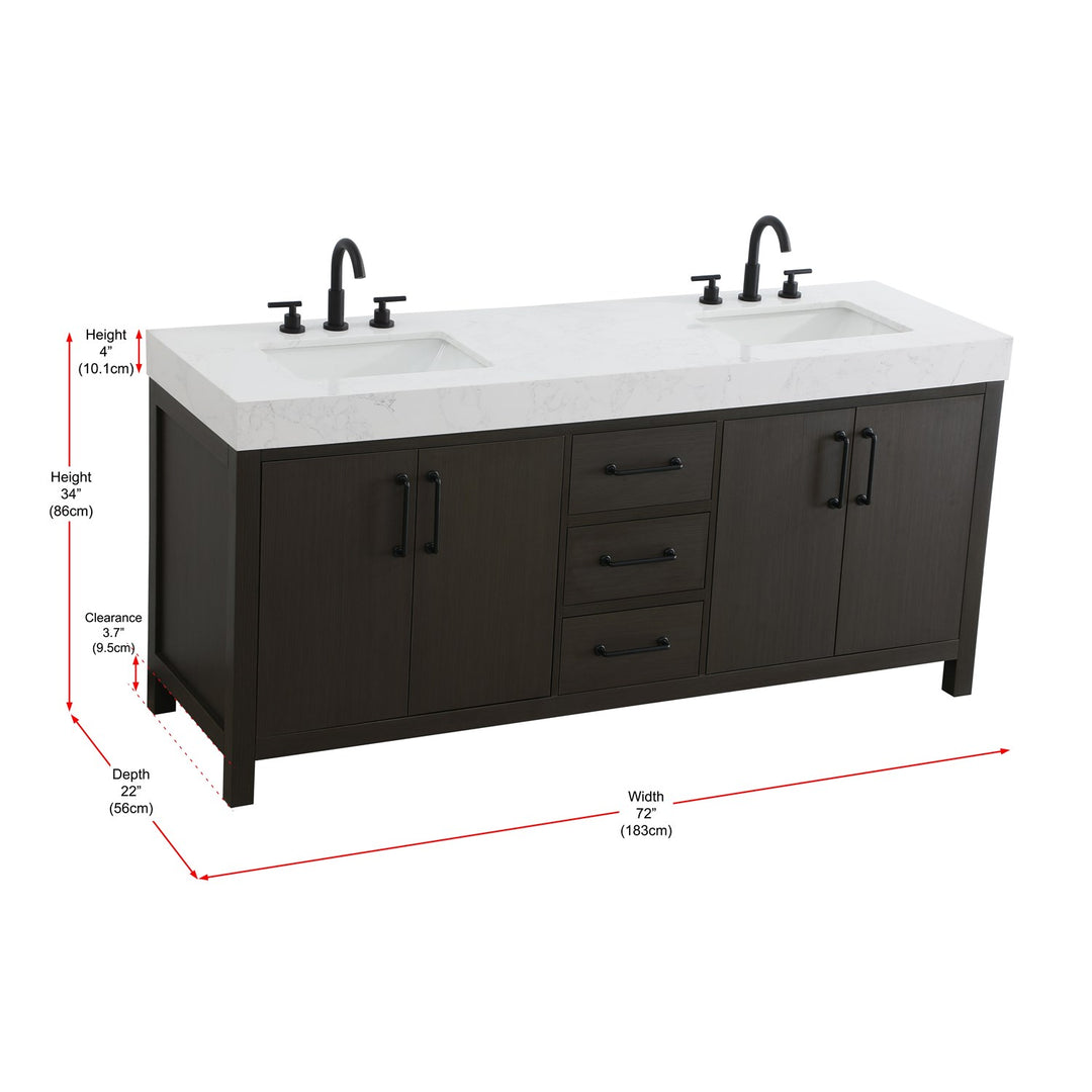 72 Inch Double Bathroom Vanity In Mocha Brown - View 6 - Joshua Marshal