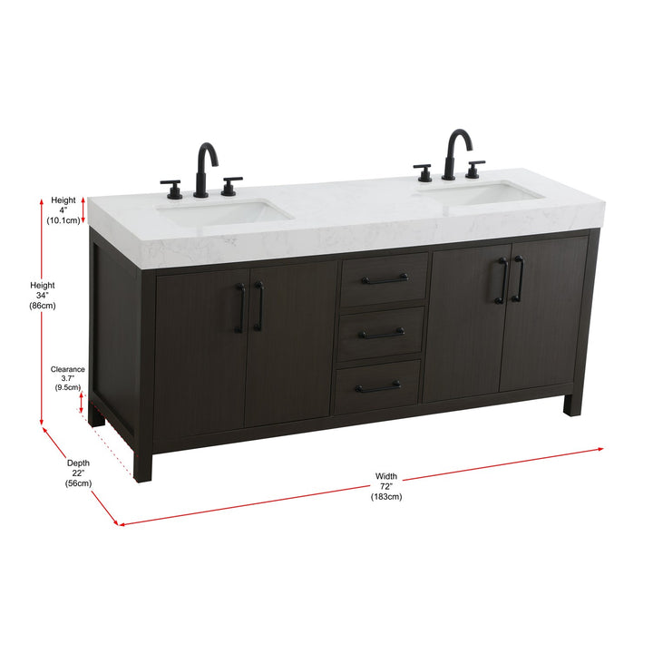 72 Inch Double Bathroom Vanity In Mocha Brown - View 6 - Joshua Marshal