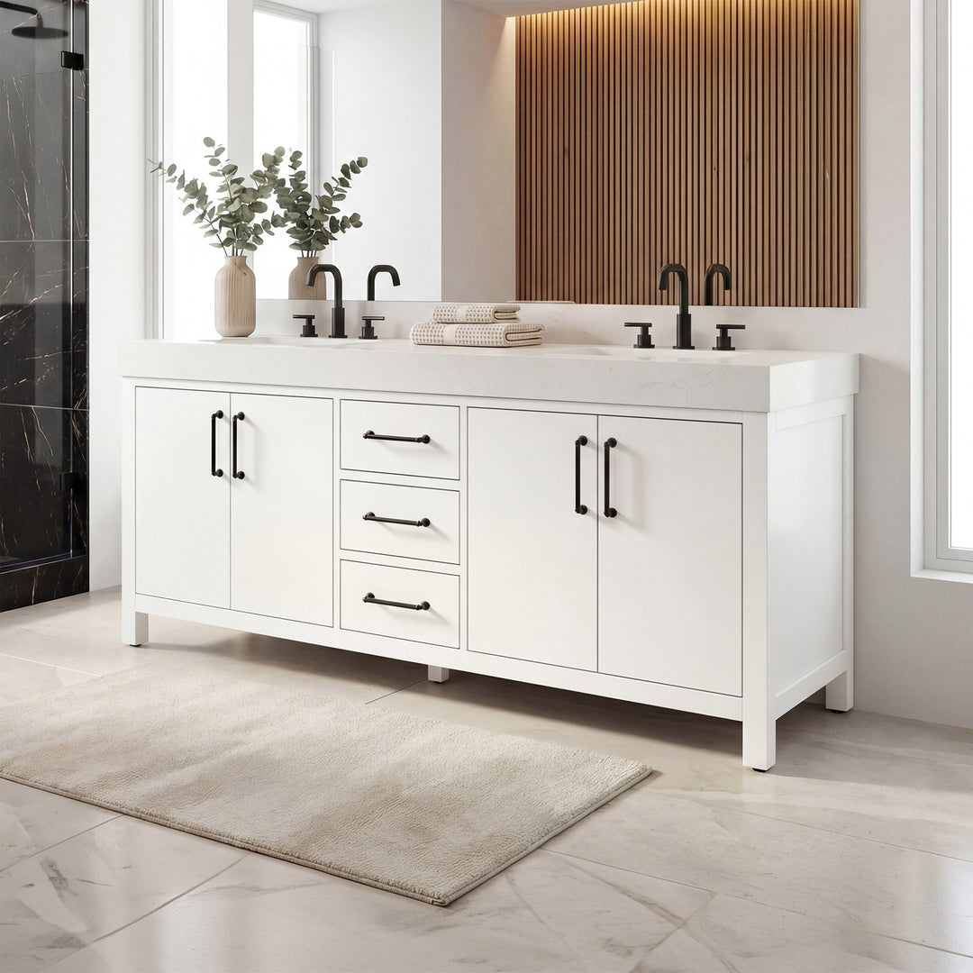 72 Inch Double Bathroom Vanity In White White Finish - KITCHEN & BATH by Joshua Marshal