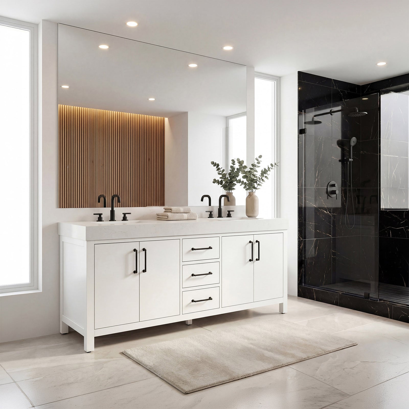 72 Inch Double Bathroom Vanity In White - View 2 - Joshua Marshal