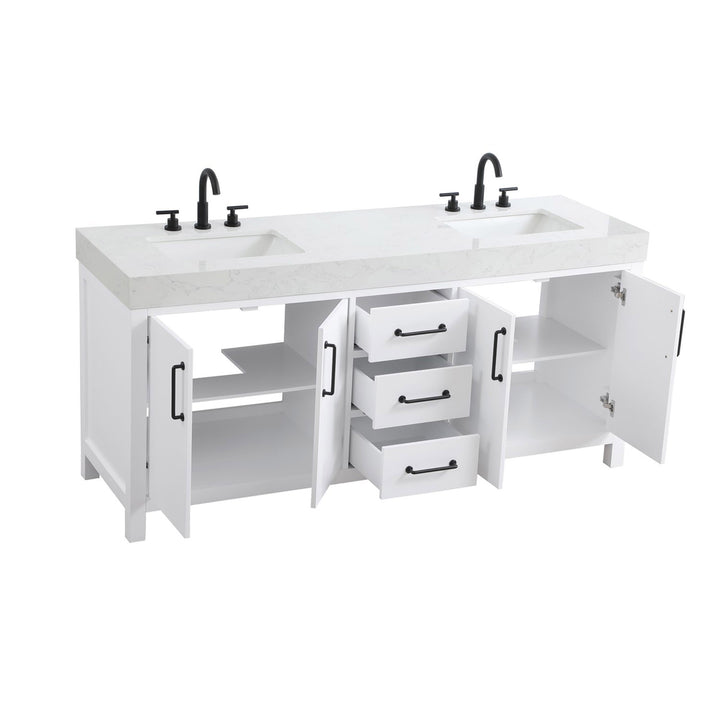 72 Inch Double Bathroom Vanity In White - View 4 - Joshua Marshal