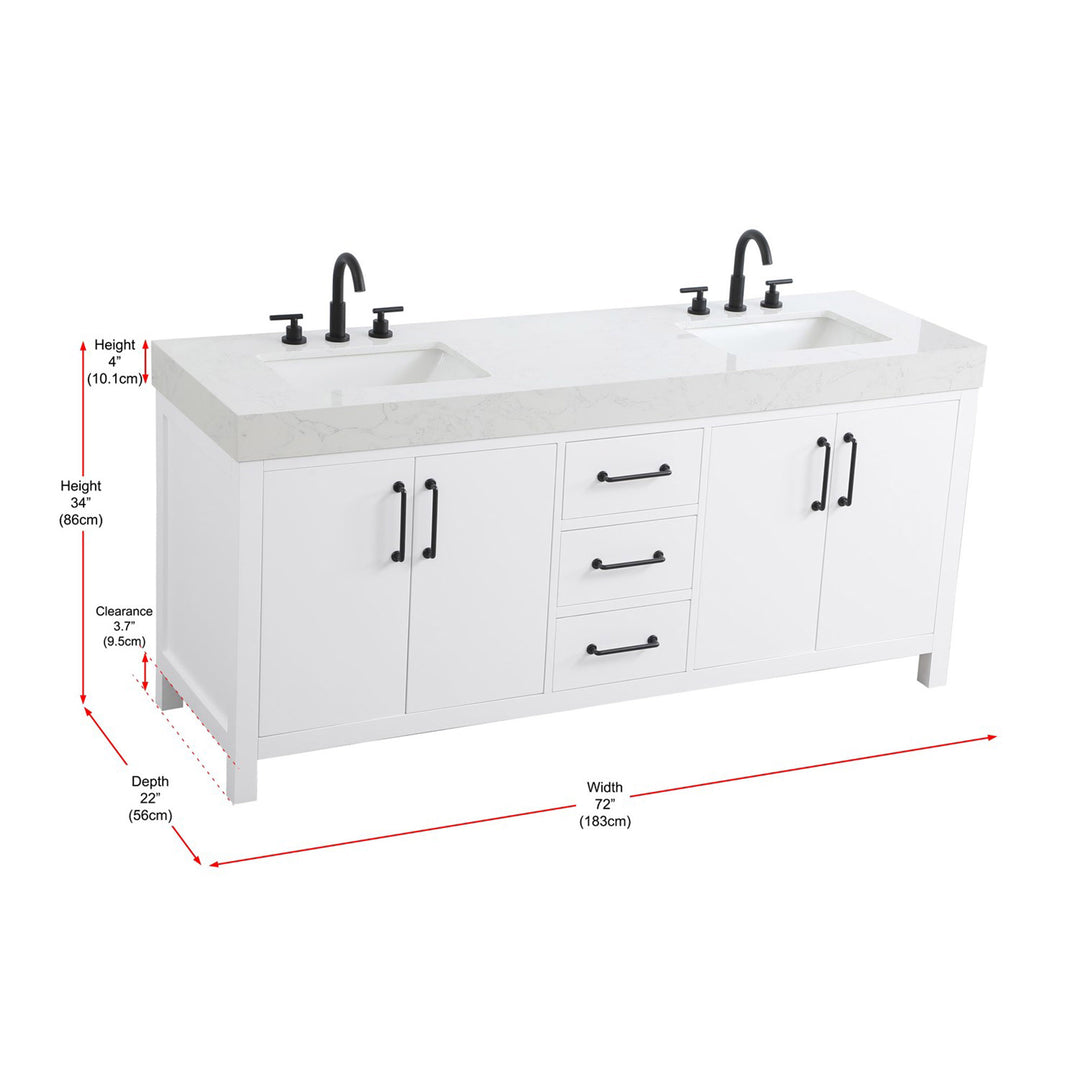 72 Inch Double Bathroom Vanity In White - View 5 - Joshua Marshal