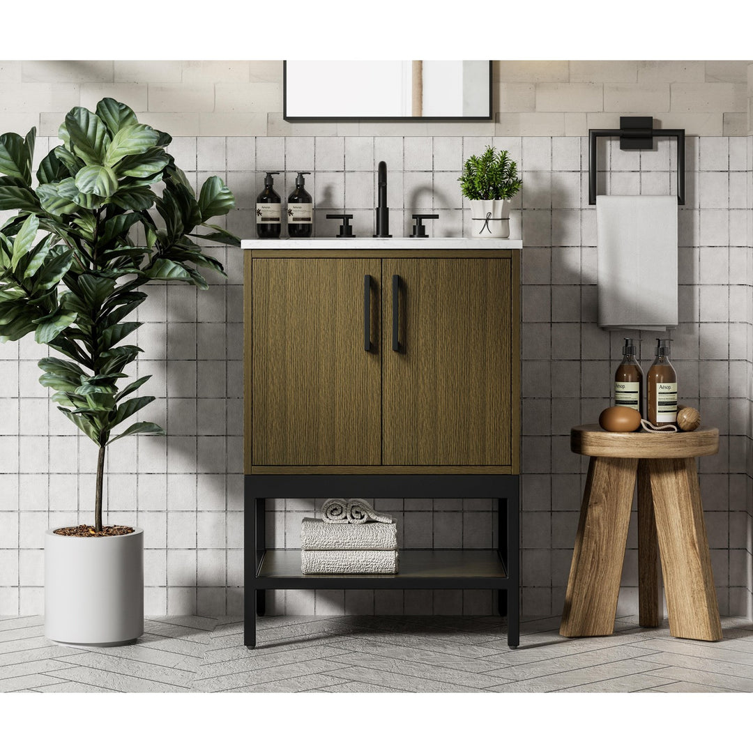 24 Inch Single Bathroom Vanity In Chestnut Brown - View 2 - Joshua Marshal