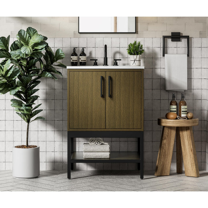 24 Inch Single Bathroom Vanity In Chestnut Brown - View 2 - Joshua Marshal