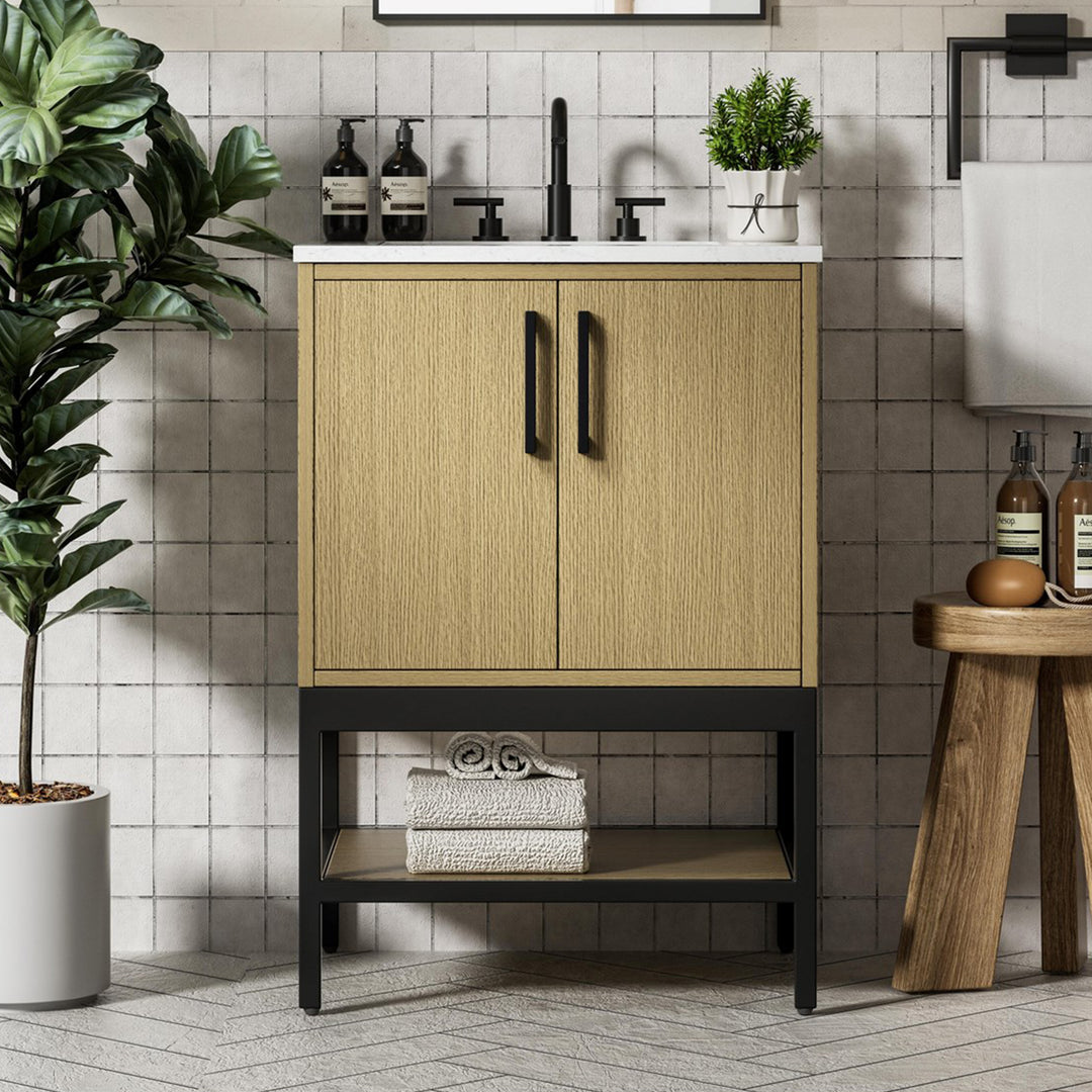 24 Inch Single Bathroom Vanity In Honey Brown Honey Brown Finish - KITCHEN & BATH by Joshua Marshal