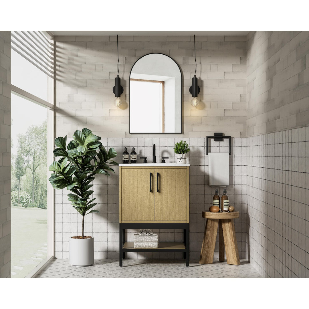24 Inch Single Bathroom Vanity In Honey Brown - View 2 - Joshua Marshal