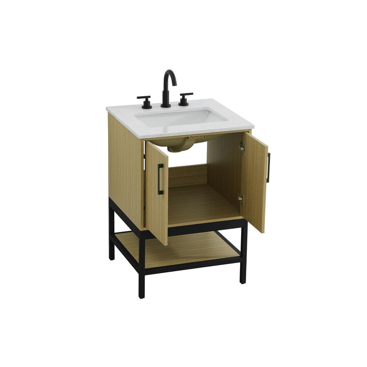 24 Inch Single Bathroom Vanity In Honey Brown - View 4 - Joshua Marshal