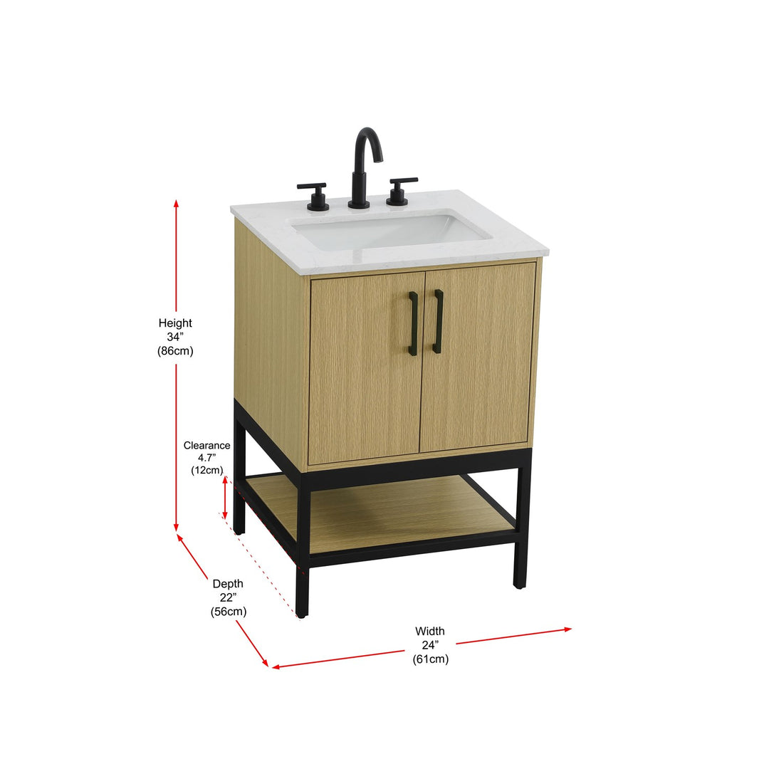 24 Inch Single Bathroom Vanity In Honey Brown - View 6 - Joshua Marshal