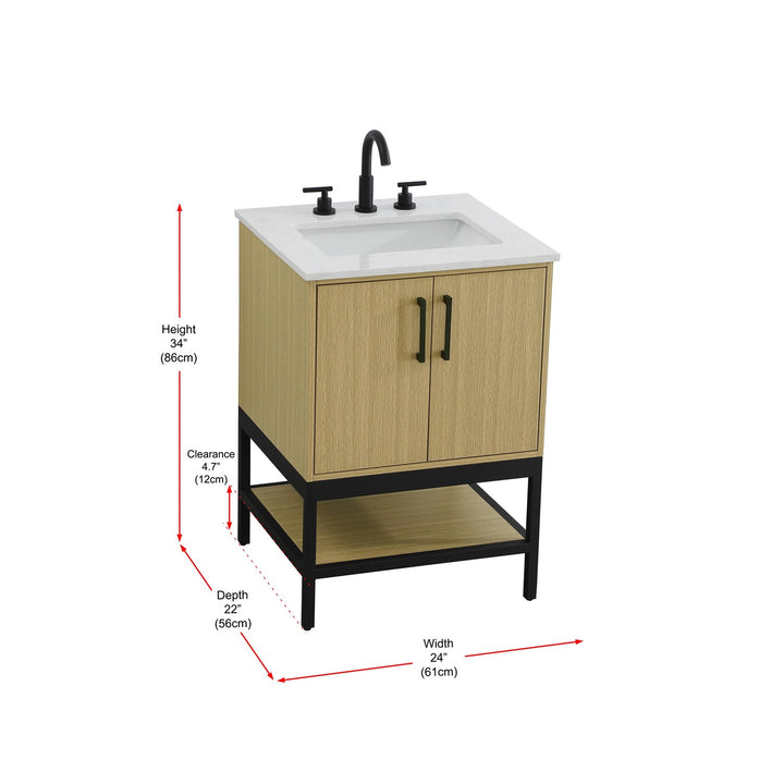 24 Inch Single Bathroom Vanity In Honey Brown - View 6 - Joshua Marshal
