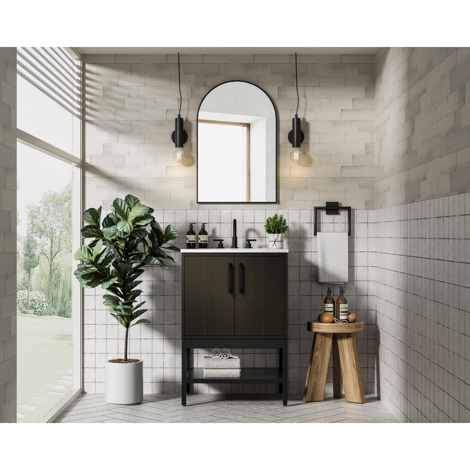 24 Inch Single Bathroom Vanity In Mocha Brown - View 2 - Joshua Marshal