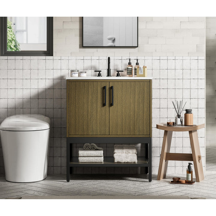 30 Inch Single Bathroom Vanity In Chestnut Brown